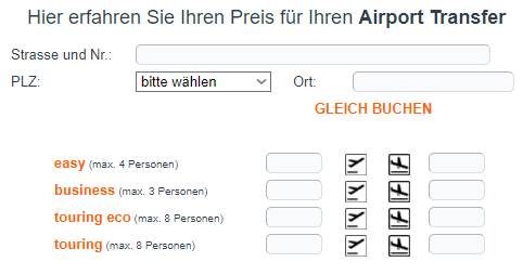 Preisrechner für Ihren Flughafentransfer